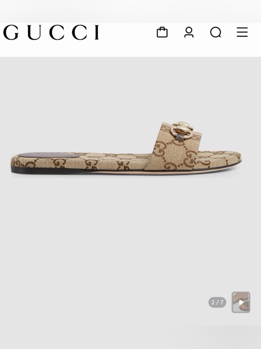 Gucci Beige GG Canvas Horsebit Slide Sandal with Gold Hardware